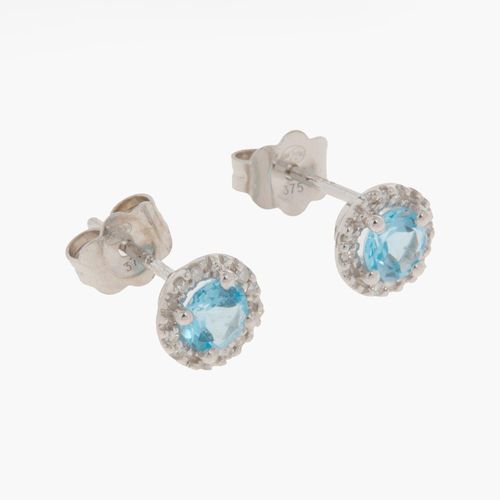 Ohrstecker aus 375er Weißgold mit Diamanten und Topas