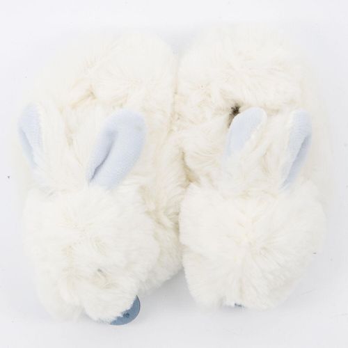 Weiß-hellblaue Hausschuhe aus Kunstfell
