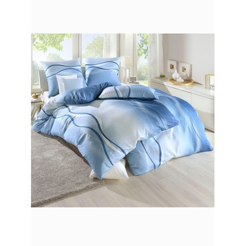 Bettwäsche BIERBAUM Gr. 1, blau, B/L: 135cm x 200cm, Feinbiber, B/L: 80cm x 80cm, 1 Stk., Feinbiber, 100% Baumwolle, Bettwäsche