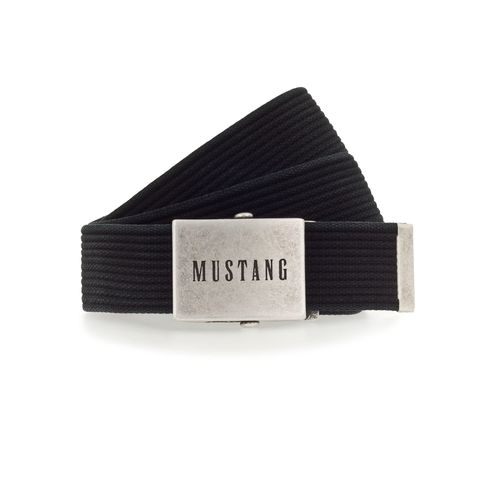 Stoffgürtel MUSTANG, Herren, Gr. 95, grau (anthrazit), Baumwolle, unifarben, Gürtel, Gewaschenes Rillenband, Klemmverschluss aus mattem Silber, 4 cm