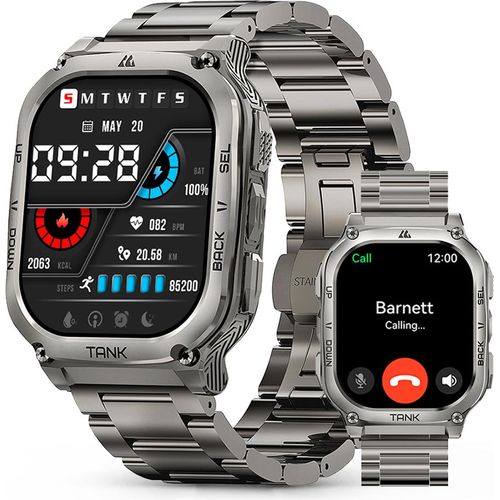KOSPET TANK M3 Smart Watch für Herren 60 Tage Batterielebensdauer 50M Wasserdicht Robustes Militär(Vollmetall) Annehmen/Anrufen für Android IOS
