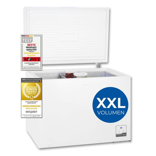 Exquisit Gefriertruhe, Tiefkühltruhe, 2-in-1 Gerät, 292 Liter, Kühlfunktion, 4-Sterne-Gefrieren, Alarm-Funktion, LED-Display, GT300-050C weiss