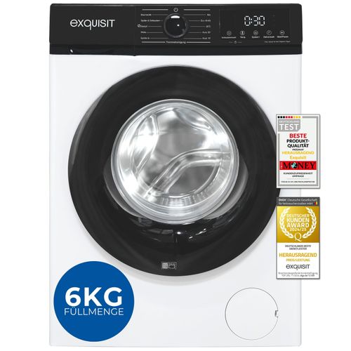 Exquisit Waschmaschine 6kg, Slim, Startzeitvorwahl, 11 Waschprogramme, 1200 U/Min, WA6312-370A weiss