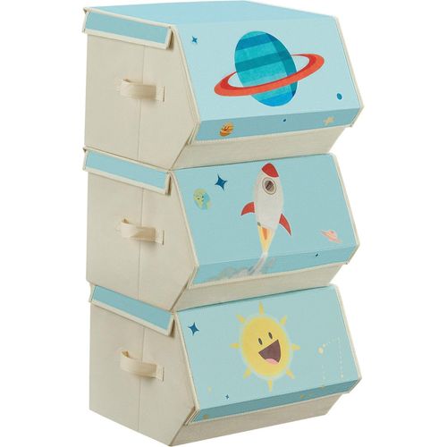 Faltbare Box-Set - stapelbare Stoffbox mit Raumfahrtmotiven - blau