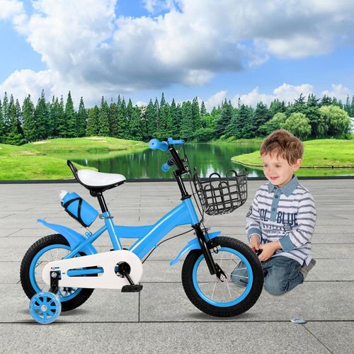 Roxana® Kinderfahrrad - Blau, Weiß und Schwarz - 2 bis 11 Jahre - Mit Stützrädern und Korb - Maximale Tragfähigkeit 40 kg