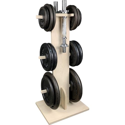 Halterbank für das Home Gym - Vertikales Aufbewahrungssystem für Gewichtsscheiben aus Holz