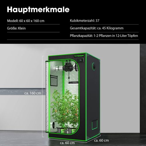 VIVOSUN Growzelt für den Indoor-Pflanzenanbau mit den Abmessungen 60x60x160 cm