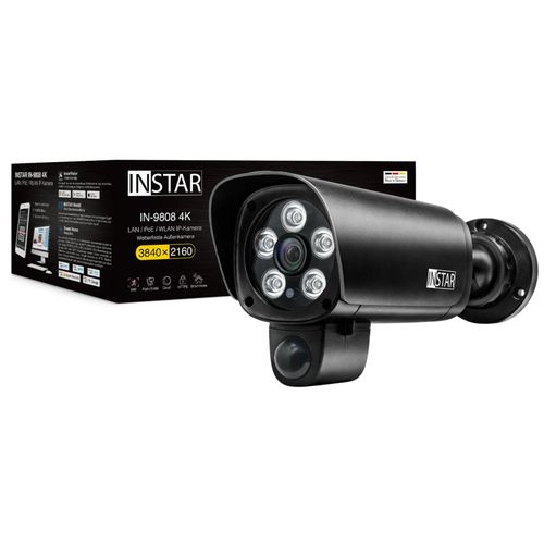 INSTAR IN-9808 4K starre Außenkamera / IP Kamera / Überwachungskamera mit LAN / WLAN und PoE, Schwarz