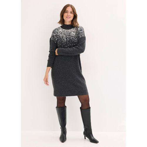 bonprix Strickkleid mit Pailletten-Applikation, grau, Gr.44/46 (L), kurzes Strickkleid mit dekorativer Pailletten-Applikation vorne