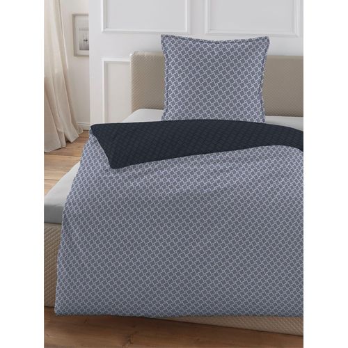 Bettwäsche HECHTER PARIS Gr. 2, blau (marine), B/L: 155cm x 220cm, Satin, B/L: 80cm x 80cm, 2 Stk., Satin, 100% Baumwolle, Bettwäsche