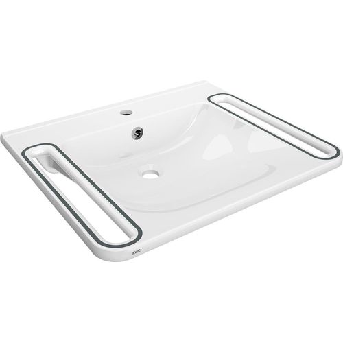 KWC AR Einzelwaschtisch, MEDCARE, MIRANIT, 650x150x550 mm, weiß/grau, Hl., Ül., Gr.