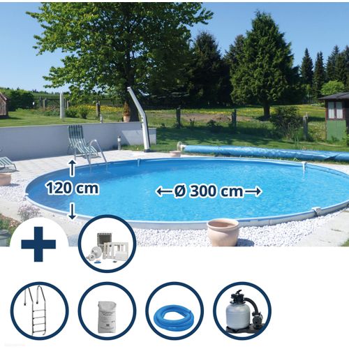 Summer Fun Stahlwandbecken Set Brasilia Exklusiv rund ø 3,00m x 1,20m Folie 0,6mm Pool Rundpool / 300 x 120 cm Stahlwandpool Rundbecken Poolset