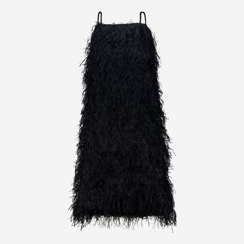 Schwarze Linzie Midikleid aus Kunstfell