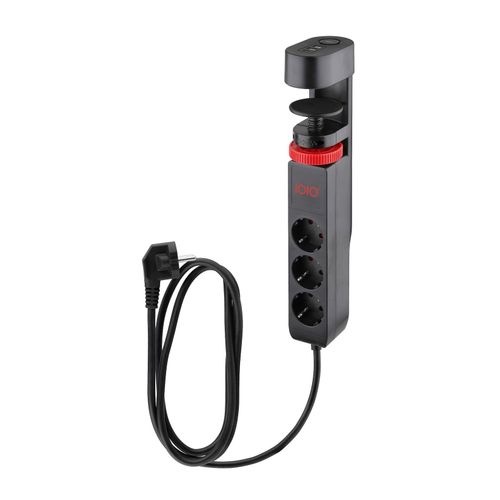 Steckdosenleiste Tischhalterung 3-fach Schutzsteckdose USB-A USB-C Slot schwarz
