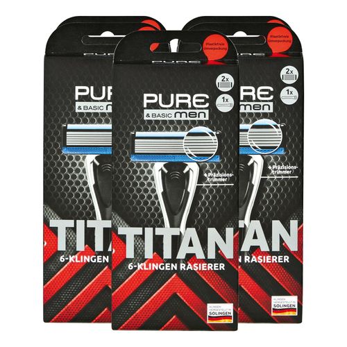 Pure & Basic men Titan 6-Klingen Herren Rasierer mit 2 Klingen, 5er Pack