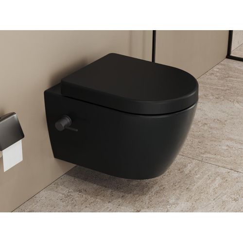 Aqua Bagno Dusch-WC Keramik WC Spülrandlos Taharat Taharet mit Kalt Warmmischer Armatur schwarz matt