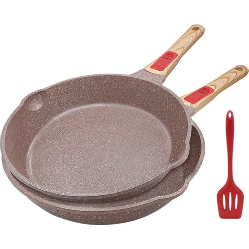 Keramische Frituurpan-Set - Gesunde Bratpfannen - 2 Stück - Braun - Keramik