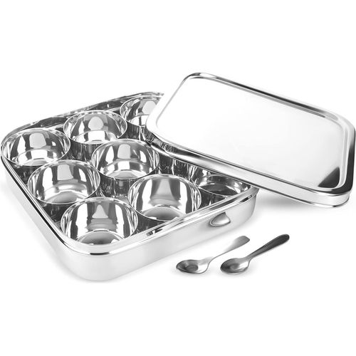 Indische Kräuterbox aus Edelstahl Masala Dabba große Curry Kochgewürze Tiffin Dose Küchen Masala Behälter Gewürzbehälter 9 Fächer Aufbewahrungsset