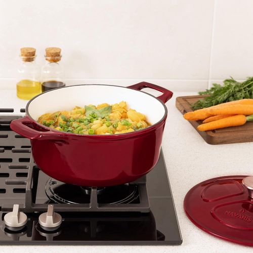 Gusseisen Bratpfanne Kochtopf 2,5 l - 20 cm Bratpfanne emailliert temperaturbeständig - für alle Gerichte und Kochflächen - rot