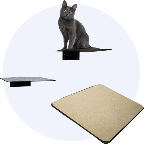 Katzen Wandregale Set 3 Stück Kratzbrett Katzen Wand Klimmauer Sand Filz Schwarz Katzenregale für die Wand 20 x 24 cm - Sand - Katzeninterieur - Katzenzubehör