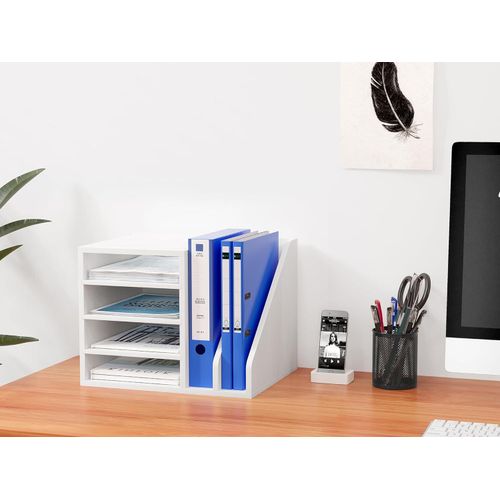 Holztisch mit 4 Ebenen - effizientes Archivieren - weiß - geeignet für das Büro