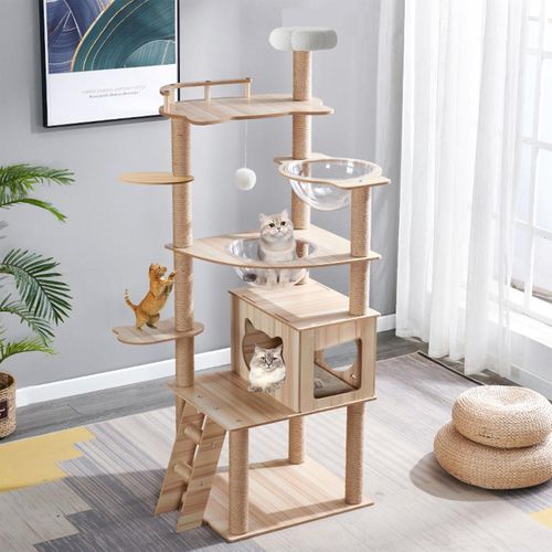 Großer Katzenbaum von 170 cm mit Kratzsäule, Kapseln und Plüschplattformen - Tragfähigkeit bis 30 kg