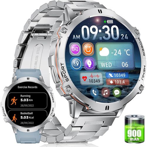 Herren-Smartwatch mit Telefonfunktion über 100 Sportmodi, Herzfrequenz-SpO2-Schlafmonitor, Sportuhr, Schrittzähler, 5 ATM wasserdichte