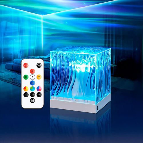 Weiße Aurora LED Lampe in Eiswürfelform