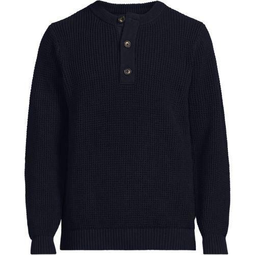 Rundhalspullover mit Knopfreihe, Herren,  Blau, Baumwolle, by Lands' End