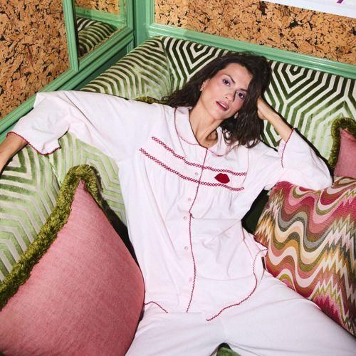 Lands' End x Lulu Guinness Pyjama-Set mit Smok-Details, Damen,  Pink, by Lands' End