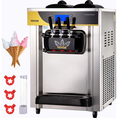 Kommerzielle Softeismaschine 2200 W Arbeitsplatte Softeismaschine 22-30 L/Std.Softeismaschine Desktop, Softeismaschine 3 Geschmack mit LCD-Display Eiscrememaschine Speiseeismaschine