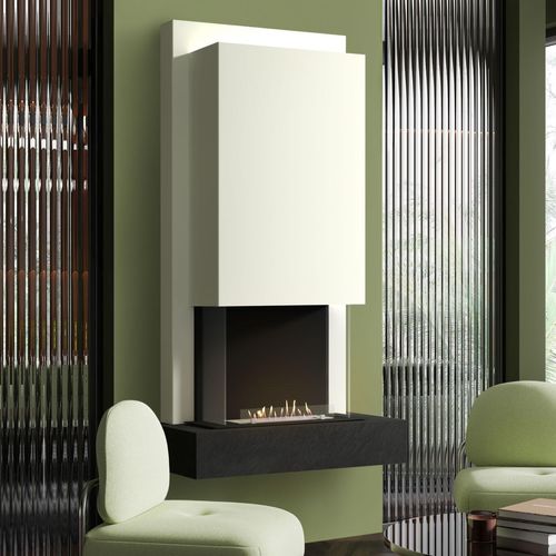 muenkel design Arco [moderner Design Ethanolkamin]: Nero (Schiefer schwarz) - Planika Senso - Weiß