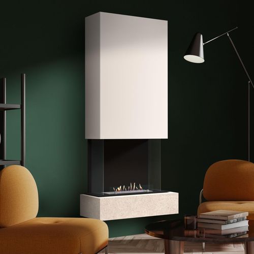 muenkel design Sona [moderner Design Ethanolkamin]: Jura (Schiefer beige) - Weiß - Planika Senso