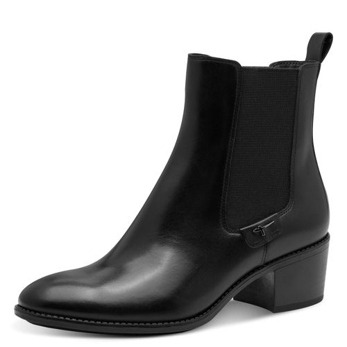 Chelseaboots TAMARIS, Damen, Gr. 37, schwarz, Elastischer Einsatz, Glattleder, unifarben, Schuhe, Blockabsatz, Westernstiefelette mit Stretcheinsatz außen
