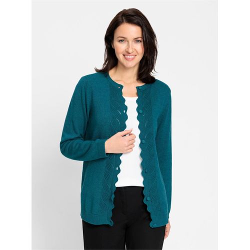 Strickjacke INSPIRATIONEN, Damen, Gr. 48, bunt (aquapetrol, meliert), 50% Baumwolle, 50% Polyacryl, meliert, unifarben, Strickjacken