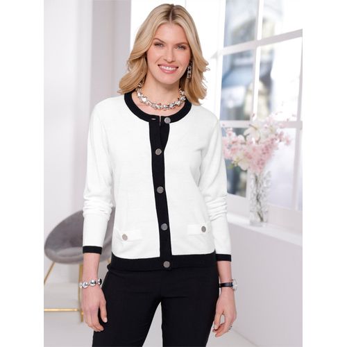 Strickjacke CLASSIC BASICS, Damen, Gr. 46, schwarz (ecru, schwarz), 100% Polyacryl, gemustert, mehrfarbig, Strickjacken