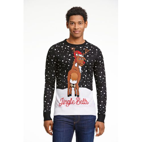 Weihnachtspullover LINDBERGH, Herren, Gr. XXL, schwarz, Strick, Obermaterial: 100% Polyacryl, bedruckt, relaxed fit hüftbedeckend, Rundhals, Flachstrickbündchen, Pullover Weihnachtspullover, in Weihnachts-Optik