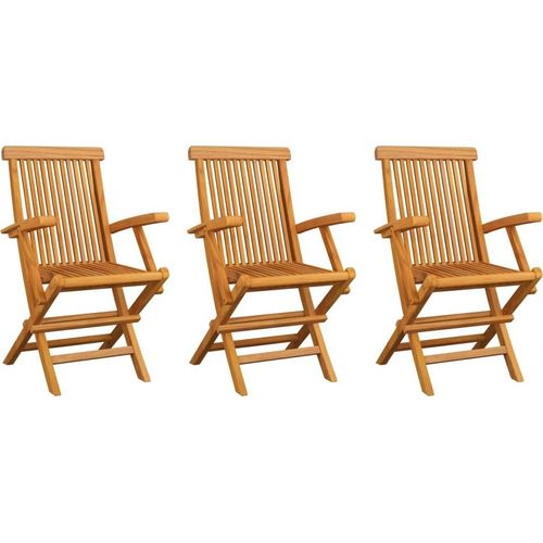 SYFAX™ Gartenstühle mit Cremeweißen Kissen 3 Stk. Massivholz Teak Image