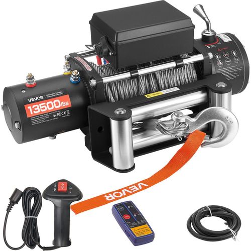 VEVOR Elektrische Seilwinde, 6100 kg, 12 V DC Elektrowinde mit 24 m Seil, kabellose & kabelgebundene Fernbedienung, IP55 Offroadwinde zum Abschleppen von SUV, Jeep, Anhänger, Boot, Geländewagen