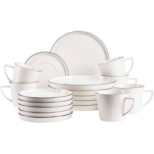 Kaffeeservice MÄSER "SITA, Kaffeeservice, Porzellan", schwarz-weiß (weiß, schwarz), 18 Stk., Porzellan, Geschirr-Sets, Geschirr-Set, Service