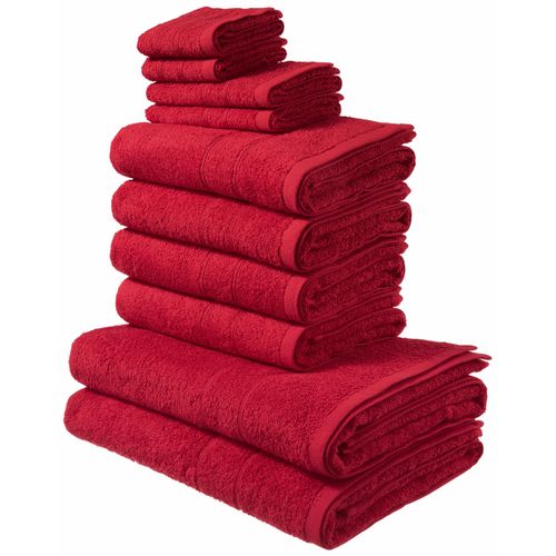 Handtuch Set MY HOME "Inga, Duschtücher, Handtücher, Gästetücher, Seiftücher", rot, Obermaterial: 100% Baumwolle, Handtuch-Sets, Handtücher mit feiner Bordüre, 100% Baumwolle, einfarbig, weich