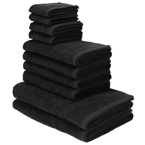Handtuch Set MY HOME "Inga, Duschtücher, Handtücher, Gästetücher, Seiftücher", schwarz, Obermaterial: 100% Baumwolle, Handtuch-Sets, Handtücher mit feiner Bordüre, 100% Baumwolle, einfarbig, weich, Topseller