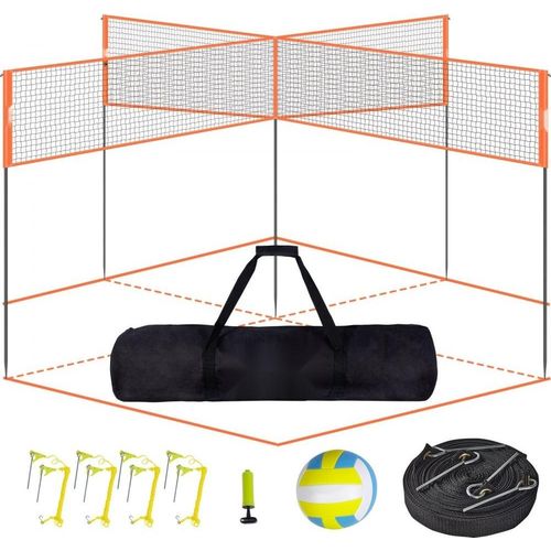 4-Wege-Volleyballnetz - Verstellbares Volleyball-Spielset mit Ball-Tragetasche