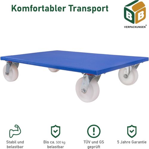 12 x Möbelroller (800 x 500 x 165 mm) 500 kg Traglast 4 Kunststoff-Lenkrollen spurloses Lenkverhalten Möbelhund BB-Verpackungen
