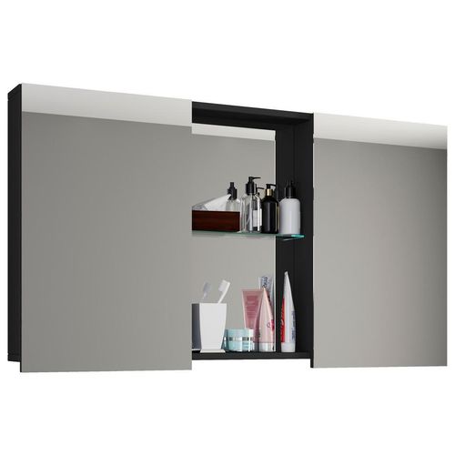 Mid.you Spiegelschrank VCM Budasi , Schwarz , 112x59x12 cm , Badezimmer, Badezimmerspiegel, Spiegelschränke