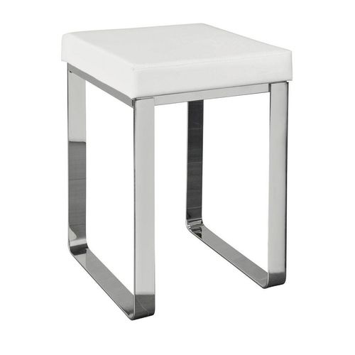 Badhocker , Weiß, Chrom , Metall, Textil , 37x47x35 cm , Badaccessoires, Duschzubehör, Badhocker
