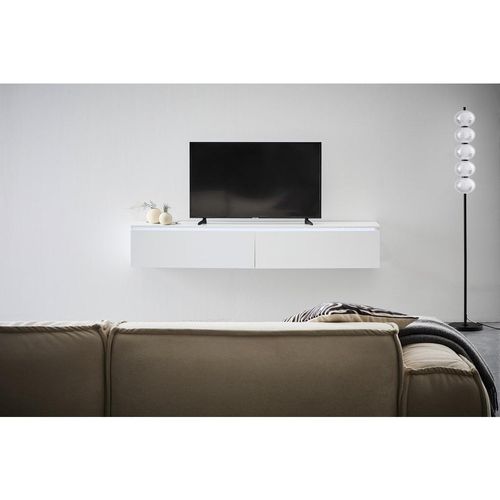 Xora Lowboard , Weiß Hochglanz , Holzwerkstoff , 180x30x33 cm , hängend, Frontbeleuchtung , Wohnzimmer, Wohnwände, Lowboards
