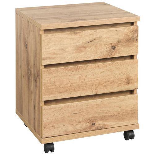 Hom`in Rollcontainer , Eiche Wotan , 3 Schubladen , 45x57x39.6 cm , Arbeitszimmer, Container, Rollcontainer