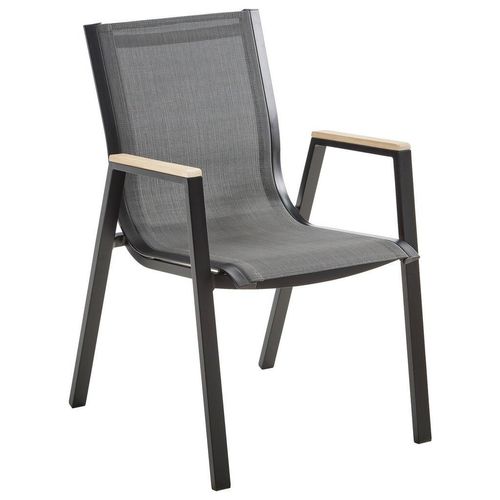 Ambia Garden Stapelsessel, Anthrazit, Natur, Schwarz, Holz, Metall, Textil, Eukalyptusholz, massiv, eckig, 55x88x65.5 cm, Fsc, stapelbar, Gartenmöbel, Gartenstühle, Gartenstühle stapelbar