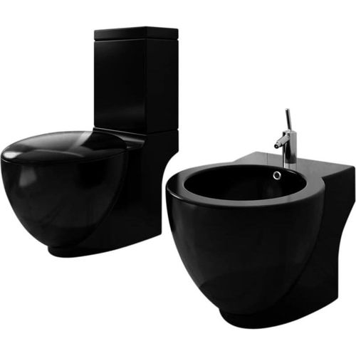 Stand-WC & Bidet Set Schwarz Keramik